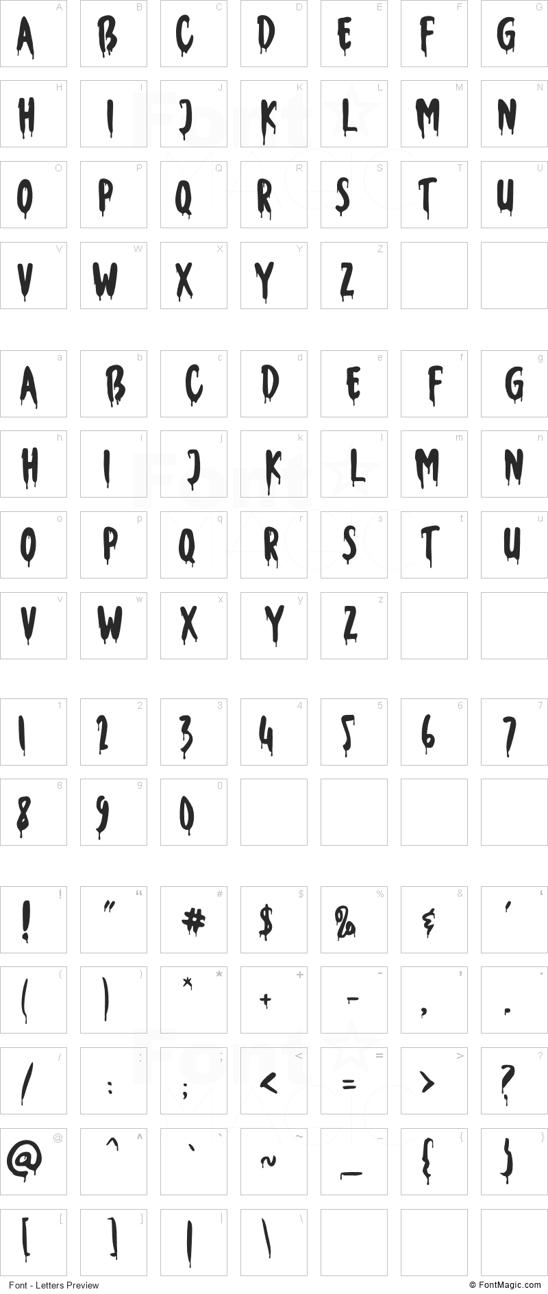 Wicked Tricker Font - All Latters Preview Chart